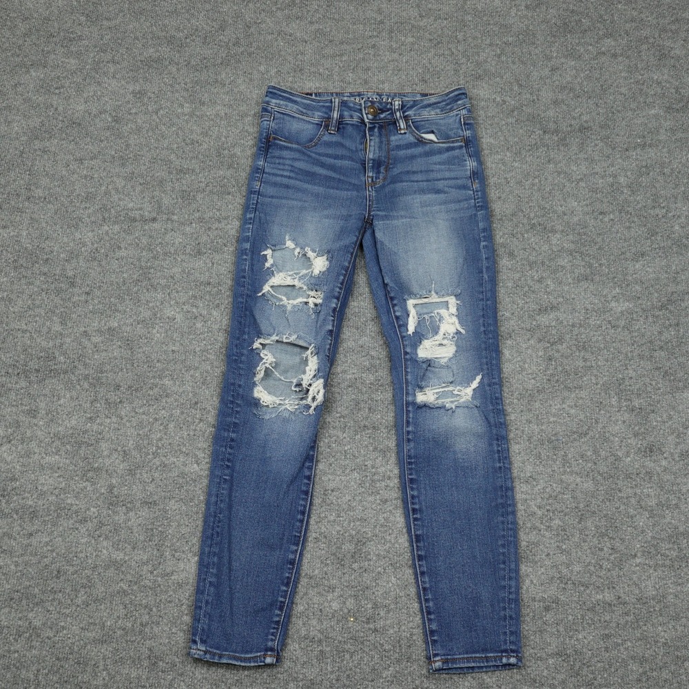 American Eagle Jeans Women 4 Short Blue Hi-Rise Jegging Distressed Ripped Skinny